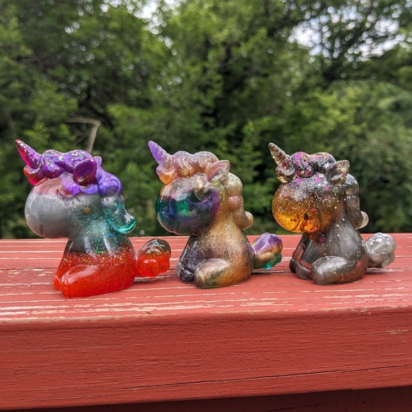 Hand Crafted Other - Unicorn Set Three Cute Kawaii Gift Handmade Epoxy Resin Glitter Colorful Rainbow